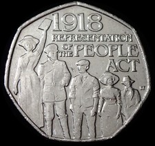 UK 50 Pence 2018 Elizabeth II People Act 1918 Coin WCA B468