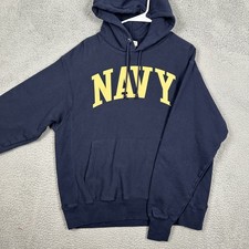 Champion Reverse Weave Mens Large Sweatshirt Hoodie Navy Blue Drawstring EUC