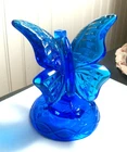 Vintage FENTON glossy polished sapphire blue art glass butterfly on branch