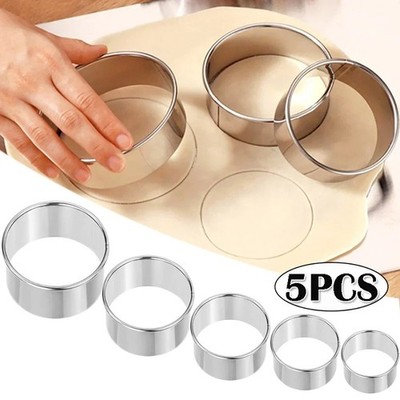 5pc Stainless Steel Round Biscuit Cutters Dumpling Pastry Baking Set