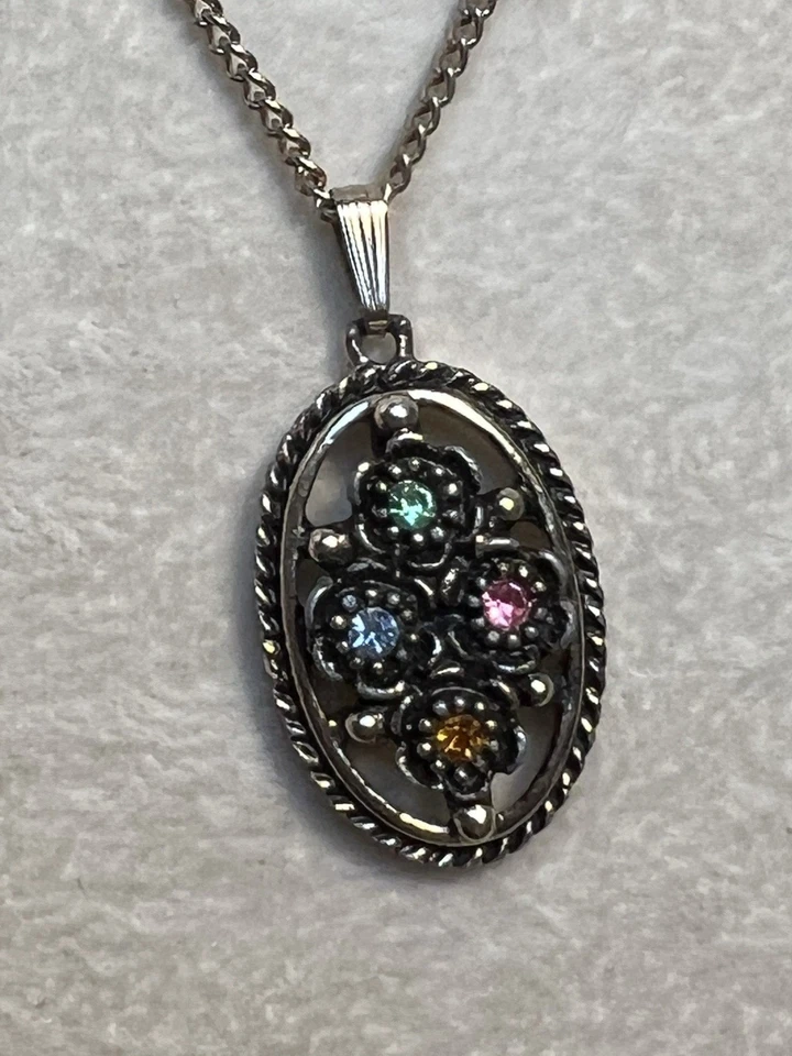 Vintage Emmons Rhinestone Pendant Necklace & Pierced Earrings 20” - Image 2 of 4