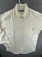 Valentino Jeans XL All Linen Button Up Shirt Ivory Long Sleeve Woven Button Down