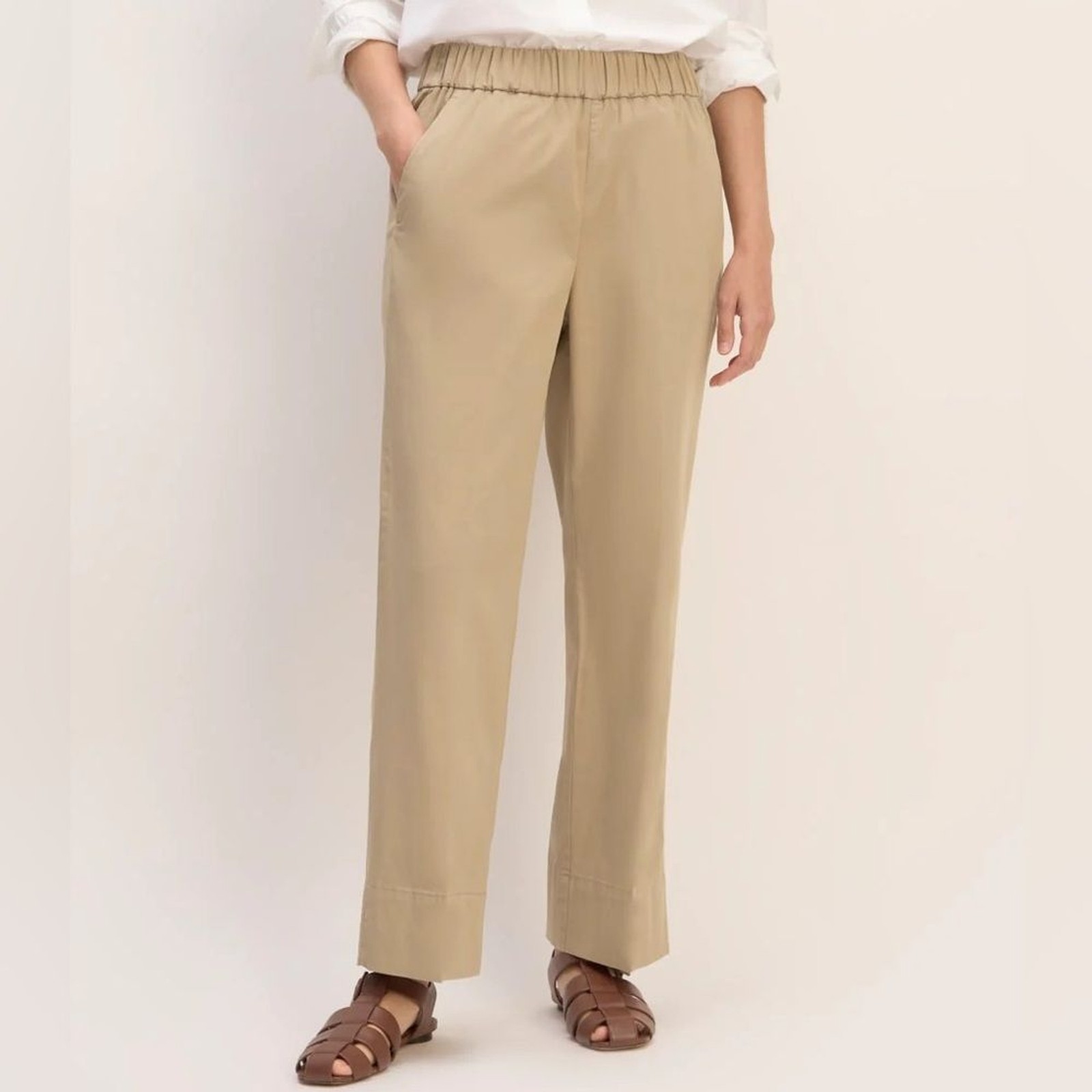Everlane The Easy Khaki Tan Straight Leg Pull On Pants Women’s Size Medium 10