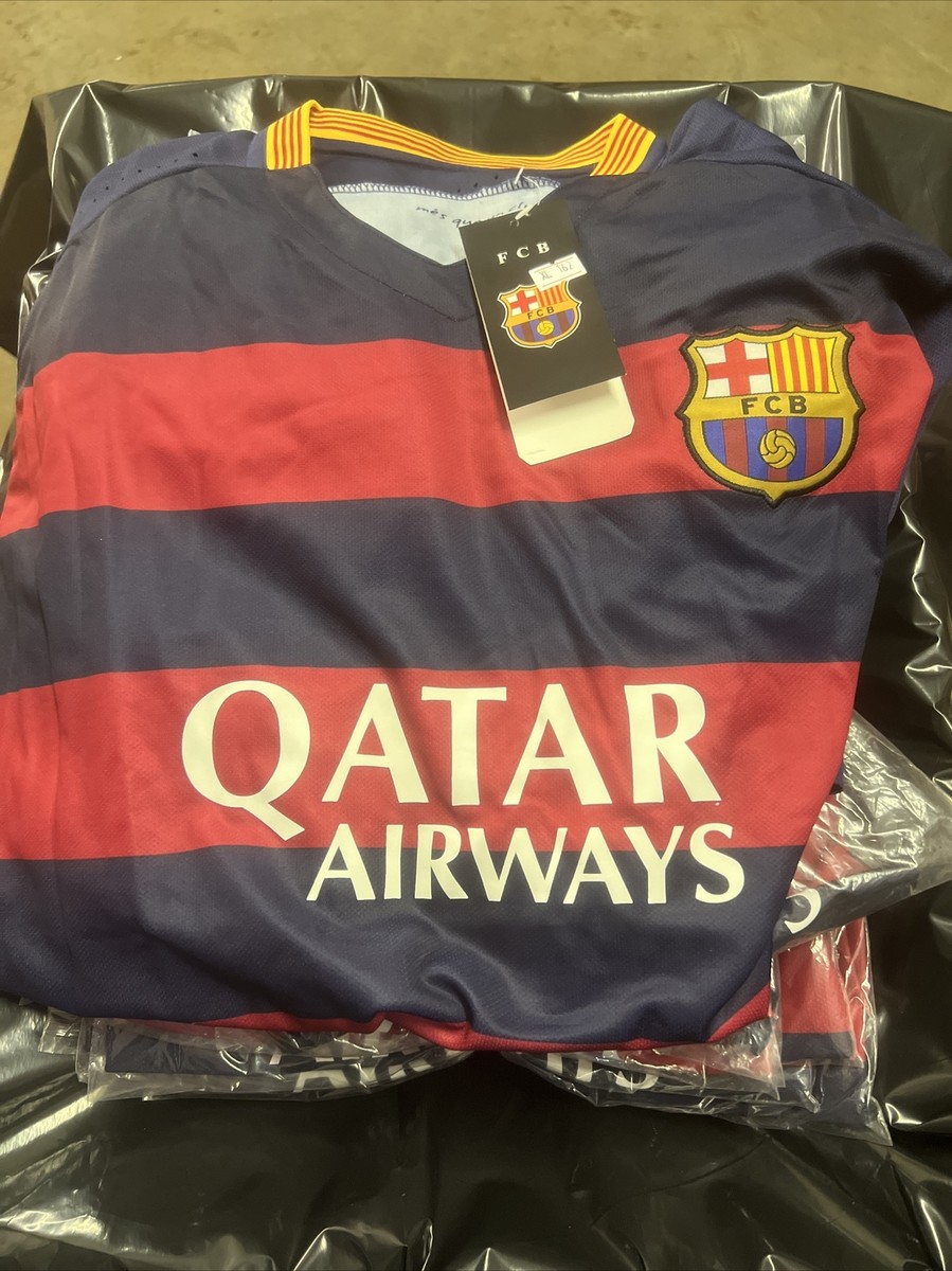 BARCELONA FCB Qatar Airways Soccer Jersey Men XL Stripe Mes