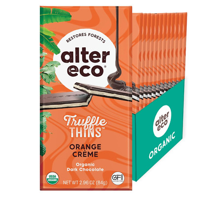 Alter Eco Orange Creme Truffle Thins Chocolate Bar with Gooey Ganache (12-Pack)