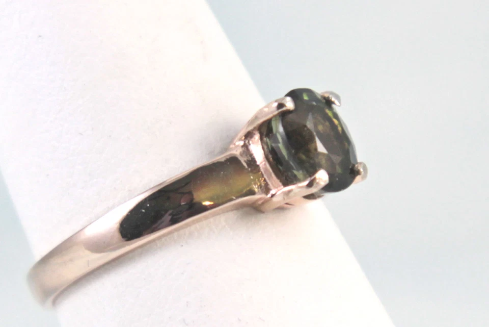 Green Tourmaline Oval Solitaire 6.8 X 6 mm Ring Rose Gold-Plated Sterling SIze 7 - Image 2 of 3