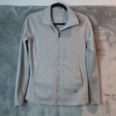 UNDER ARMOUR Cold Gear Fitted Jacket Womens Large Gray Full Zip Pockets Slim Fit