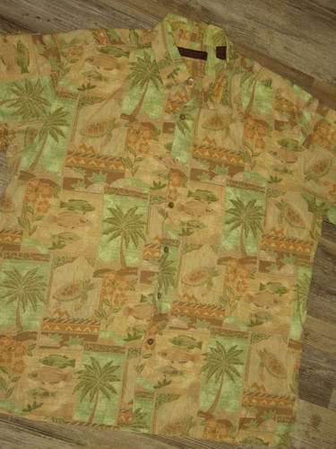 MENS L SHIRT TORI RICHARD HONOLULU COTTON LAWN LARGE TURTLE FISH PALM TIKI LIKE