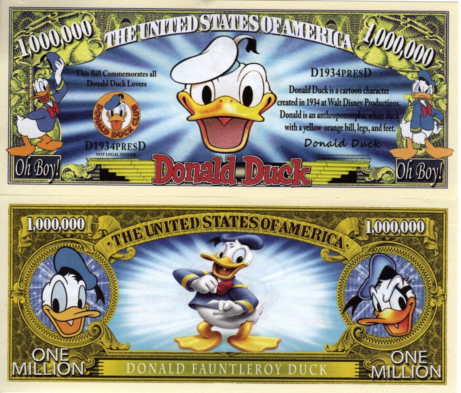 Donald Duck - Disney Character Million Dollar Novelty Money | eBay