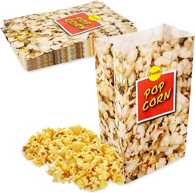 MT Products Popcorn Bags - 130 oz Popcorn Holders with Flat Bottom - Pack of 50