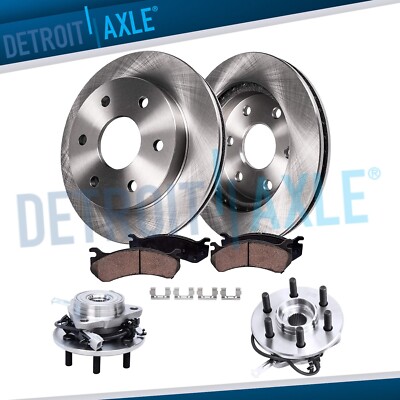 6pc Front Disc Brake Rotors Pads + Wheel Hub Kit for 2003 2004 4WD Dodge Dakota