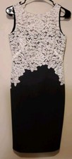 Beautiful Lauren Ralph Lauren Black White Floral Lace Zip Sleeveless Dress sz 0