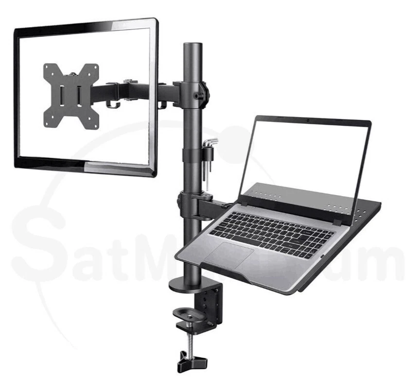 Monitor Stand with Laptop Tray Desk Mount 2-in-1 Dual Arm Fully Adjustable Mount - Image 2 of 4