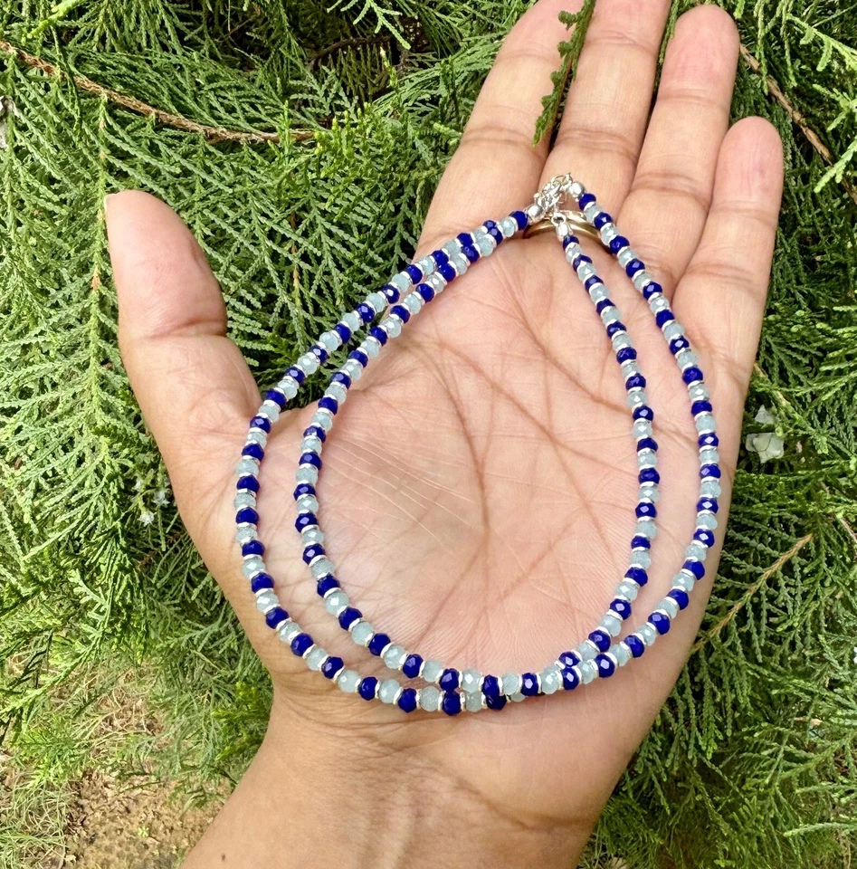 2 Pc 925 Silver Evil Eye Protection Anklet, 10" Amulet Nazariya Blue Black Bead - Image 3 of 4