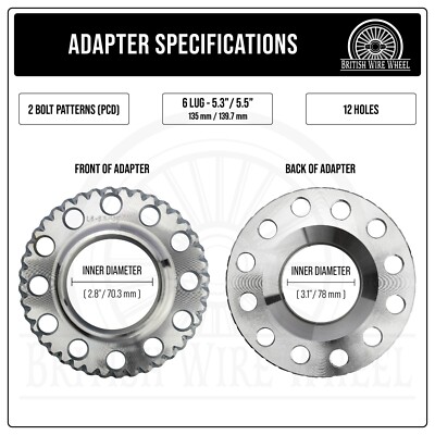 6 Lug Chrome Knock Off Lowrider Wire Wheel Adapters | 6x5.5, 6x135