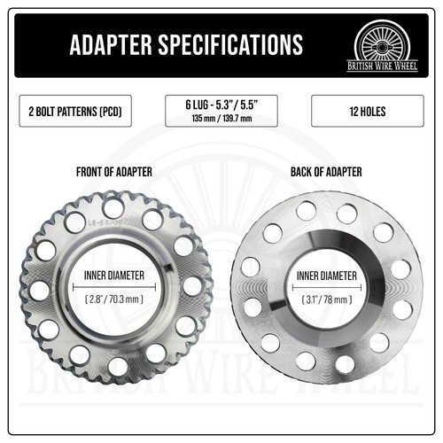 6 Lug Chrome Knock Off Lowrider Wire Wheel Adapters | 6x5.5, 6x135 | Set of 4 - Picture 2 of 12