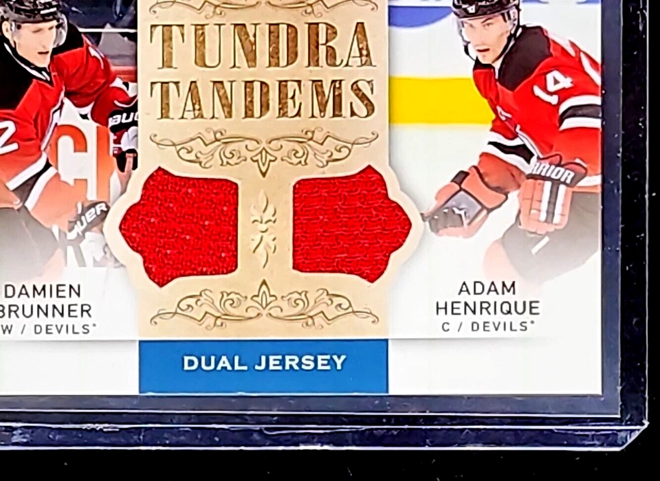 2014 UD Artifacts Tundra Tandems Blue Dual Relic Damien Brunner / Adam Henrique - Image 3 of 4