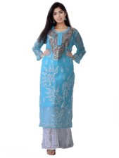 Woman Blue Gota Patti Chikankari embroidered straight Fancy Designer Kurti