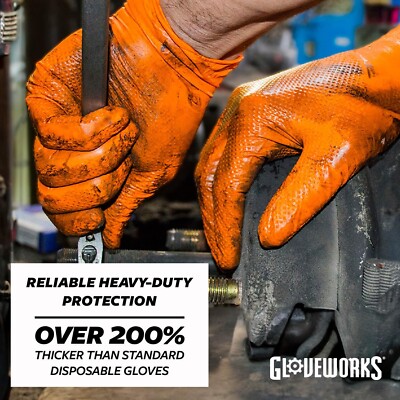 GLOVEWORKS HD Orange Nitrile Gloves, mil Nitrile Disposable