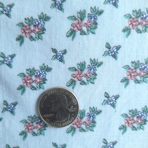VTG Tiny Pink Purple Flowers On Blue Small Print Cotton RJR Fabrics 20"L x 44"W - Picture 3 of 8