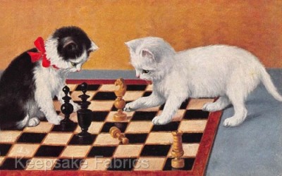 Cats Play Chess Cotton Crazy Quilt Block Multi Sizes