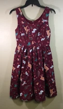 ModCloth Burgundy Optimistic Effect Forest Critters Dress Size Medium.
