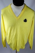 Vintage IZOD Cardigan Sweater Mens L Crest Logo Yellow V-Neck Acrylic VTG