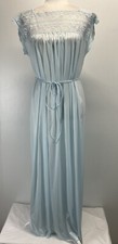 Vintage Vanity Fair Full Length Nylon Nightgown Sz Small VGUC Pale Blue Belted