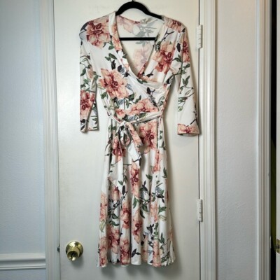 Floral Midi Long Sleeve Soft Business Casual Work Feminine Wrap Dress Size  Small | eBay