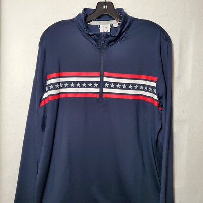 Puma Volition America 1/4 Zip Pullover Mens Medium Golf Long Sleeve Blue Light 