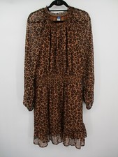 Old Navy Womens Dress XL Tall Brown Leopard Print Long Sleeve Smocked Waist Boho