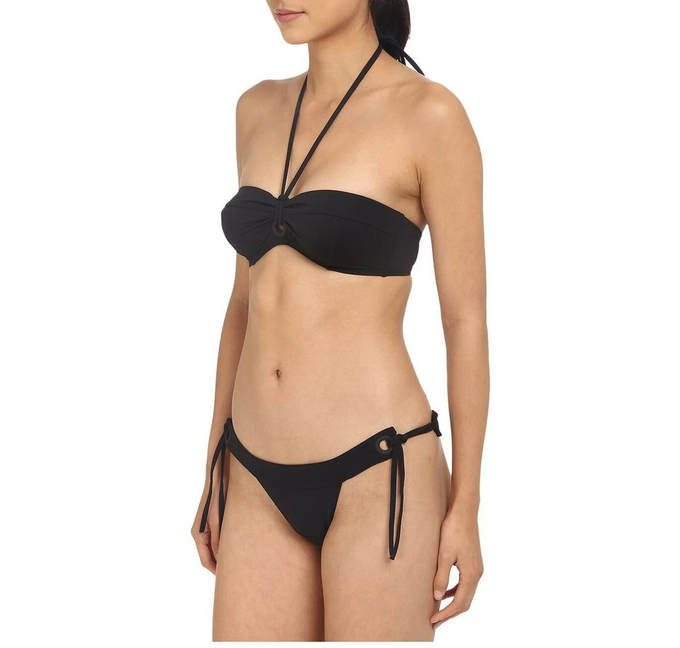 Conjunto de bikini para mujer Proenza Schouler sólido ojal traje de baño negro 127405 talla L Foto 2 de 3