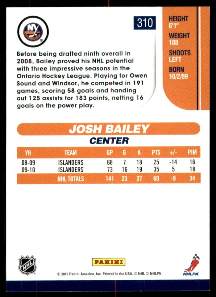 2010-11 Score Josh Bailey #310 - Image 2 of 2