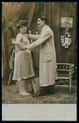 French nude Couple love risque busty woman & artist painter c1910 photo