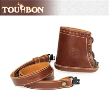 Tourbon Leather Rifle Slipon Shotgun Recoil Pad Stockcover+Gun Sling Swivels Set