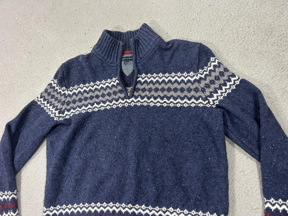 Suéter Tommy Hilfiger Para Hombre Grande Azul Isla Justa Mezcla de Lana Media Cremallera Pullover Foto 2 de 4