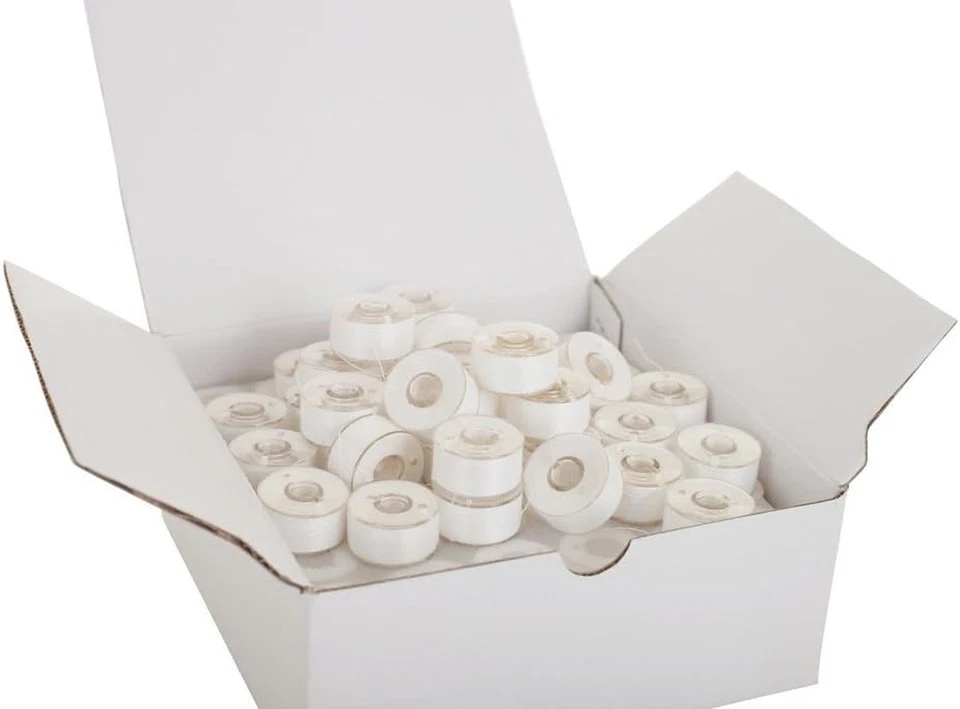 Set of 144  90 Weight Wt White Plastic Sided Prewound Bobbin Thread Size 15/A 15 - Image 2 of 4
