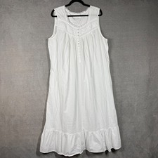 Eileen West Cotton Lawn Nightgown XL White Lace Yoke Ballet Sleeveless Button