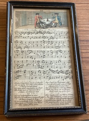 MUSIC SHEET~18C Hand Coloured Framed *A Favourite Song At Marybone ~23.5cm X 15