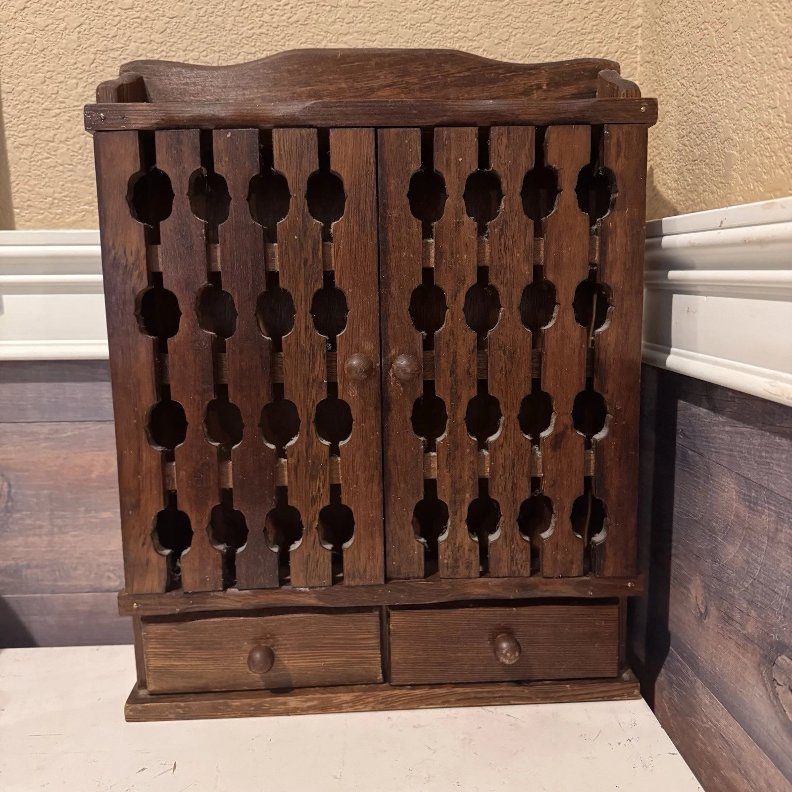 70s Vintage Spice Rack Peekaboo Doors and 2 Drawers Storage Knick Knack