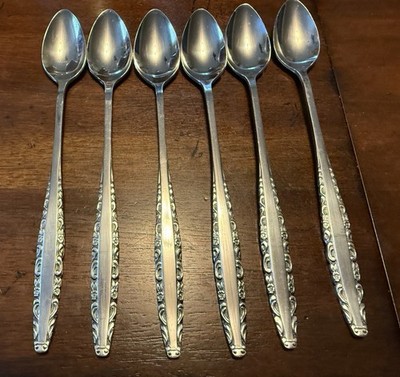 Vtg Northland Oneida Stainless Love Story 6 Ice Tea / Parfait Spoons