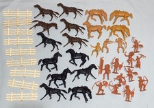 LOT - Vtg WESTERN Plastic Figures toys Cowboys Indians Horses Fence Marx more