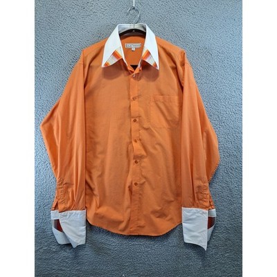 D&E Collection Shirt Mens 16.5 36-37 Orange Button Up Long Sleeve Contrast Cuff
