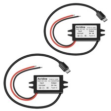 2-Pack DC 12V/24V to 5V USB-C Buck Converter 3A 15W Waterproof Adapter