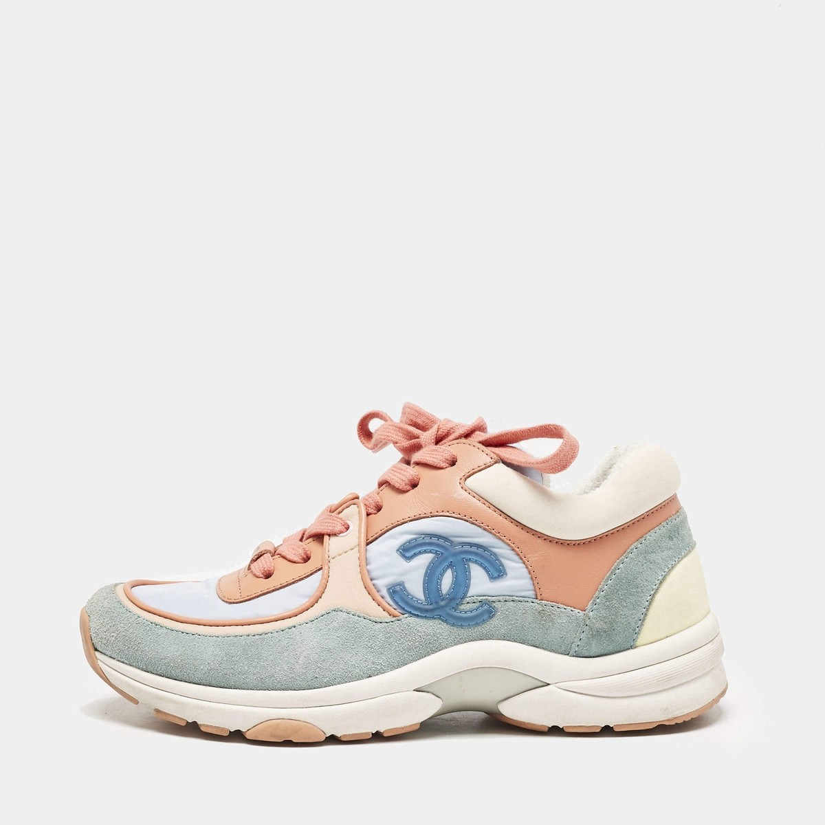 Chanel Multicolor Nylon And Leather CC Logo Lace Up Sneakers Size 