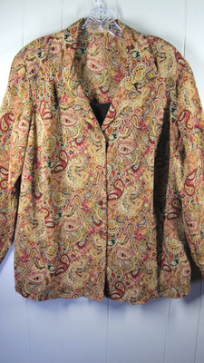 Notations Top Women's 2X Brown Paisley Print Button up Mature Boho Grunge Office