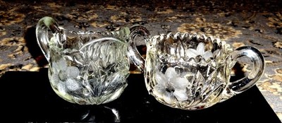 Antique American Brilliant Crystal Thick Cut Glass Sugar Bowl And Creamer set