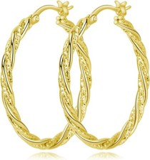 Gold Hoop Earrings for Women, 14K Gold Earrings Twisted Detailing Hypoallergenic
