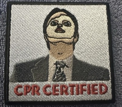 CPR CERTIFIED THE OFFICE 3x3 Embroidered Morale Patch Hook Backing Brand New
