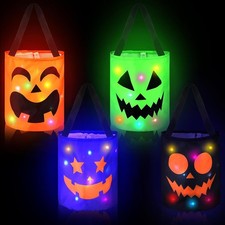 4 Pcs Halloween LED Pumpkin Buckets Light up Treat Bags
